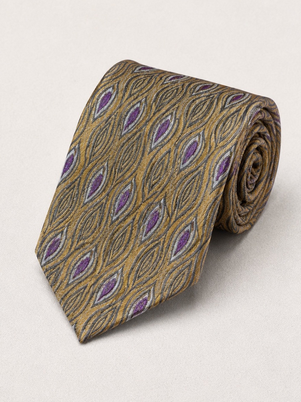 Signature Carrington Silk Tie Gold Purple Geometric Abstract Classic Necktie